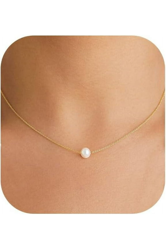Pearl Necklace, 14K Gold Or White Gold Plated Pearl Dainty Necklace For Women Pearl Y-Necklace Pearl Choker 16.5 Inch[o5647]