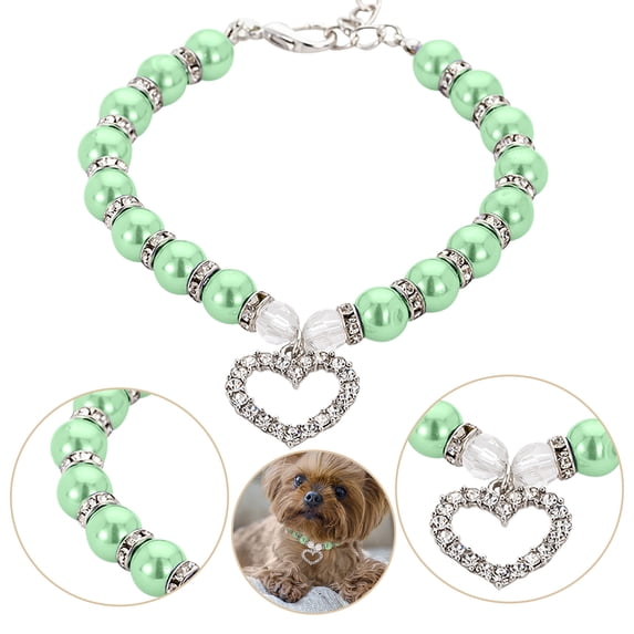 Pearl Necklace with Rhinestone Heart Pendants, Fancy Cat Wedding Collar Jewelry for Small Medium Large Dogs Puppy, Girl's Cute Bling Pet Collar Party Birthday Gift
