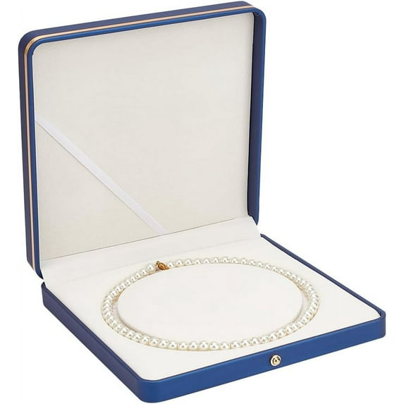 Pearl Necklace Display Box Royal Blue PU Leather Necklace Display Case 7.5x7.6x1.6inches Pearl Necklace Jewelry Storage Holder Necklace Bracelet Gift Box