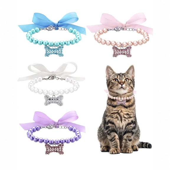Pearl Necklace for Dogs, Pearl Collar for Small Dogs, Adjustable Cute Pet Accessories for Dogs with Bone Pendant, Pet Supplies for Small Breed Dogs for Daily Wear and Special