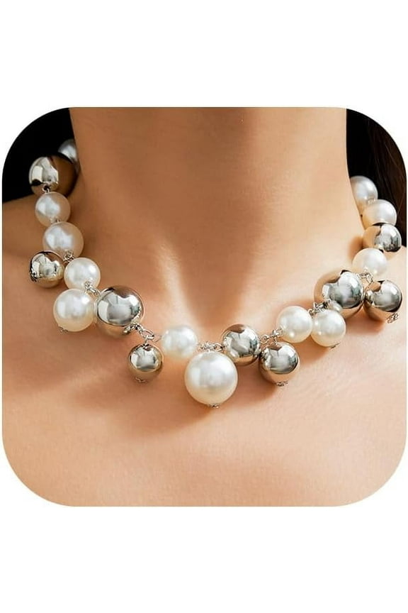 Pearl Necklace For Women Big Chunky Pearl Choker Necklace Exaggerated Large Pearl Necklace Dainty Statement Bride Wedding Jewelry[o4664]