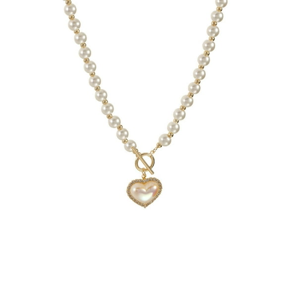 Pearl Necklace Love Pendant Ins Style Simple Sweet Collarbone Chain Female All Match Jewelry