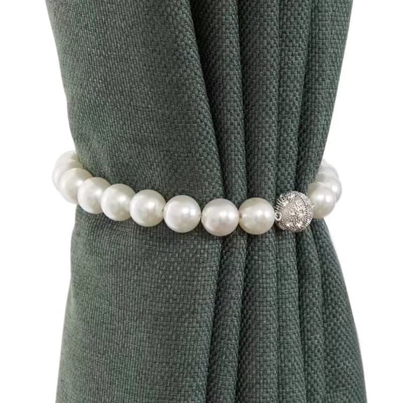 Pearl Necklace Magnetic Curtain Tiebacks  Adjustable Curtain Straps with Strong Magnetic Closure, No Drilling Installation, Decorative Simulated Pearl Chain for Bedroom Living Room Kitchen