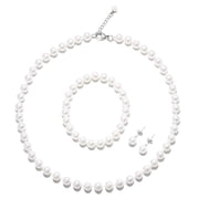 Pearl Necklace Stud Earrings Bracelet Set for Women Dainty Round Imitation Pearl Choker Necklace for Wedding Dating Party -1Pairs Hypoallergenic Earrings Delicate Jewelry