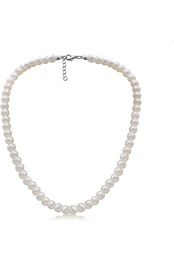 Pearl Necklace for Men, White Pearl Necklace for Women, Round Pearl Choker Necklace, Pearl Jewelry