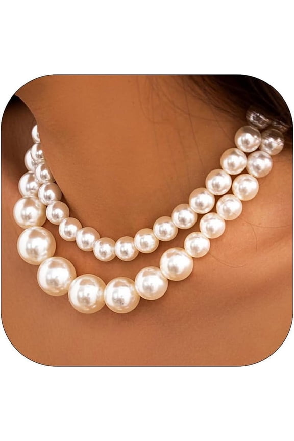 Pearl Necklaces for Pro Women Chunky Pearl Necklace Big Pearl Necklace Statement Necklace Fashionable Wedding Party Prom Jewelry for Birde Bridesmaid Accessories[k070]