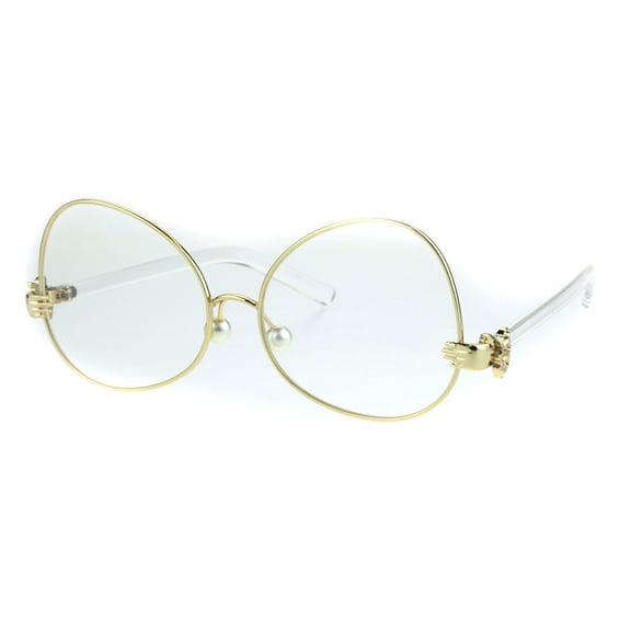 Pearl Nose Pad Clown Hand Hinge Drop Temple Swan Eye Glasses Gold