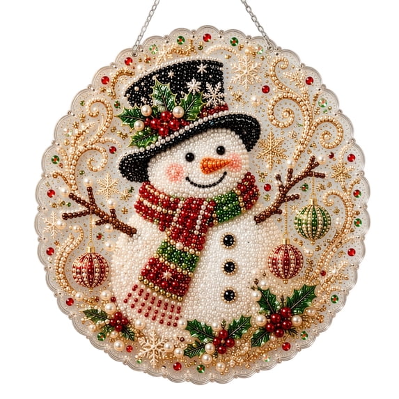 Pearl Painting Christmas Hanging Ornament Kit 2D Flat DIY Diamond Art Suncatcher for Indoor Window Tree Holiday Wall Decor