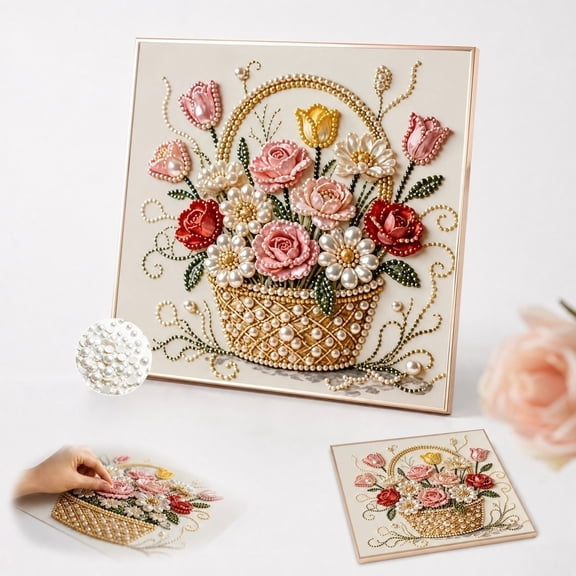 Pearl Painting DIY Diamond Art Kit Craft Set Wall Decor Picture Handmade Beaded Canvas Creative Activity Project Supplies for Adults Beginners Home Decor,A