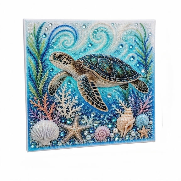 Pearl Painting Kit, 5D Diamond Painting for Adults, Nautical Wall Art, Ocean Wall Decor, Complete Sea Life Gem Art Canvas Kit for Hanging Blue Home Wall Decorations