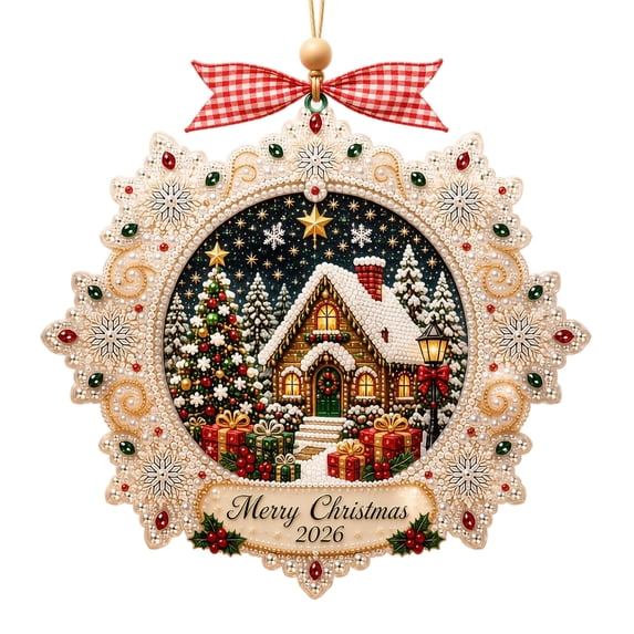 Pearl Painting Kit Christmas DIY Hanging Ornament for Adults with House Design and Wooden Base Home Decoration Creative Crafting Relaxing Hobby Project Stunning Gift Marvelous Present
