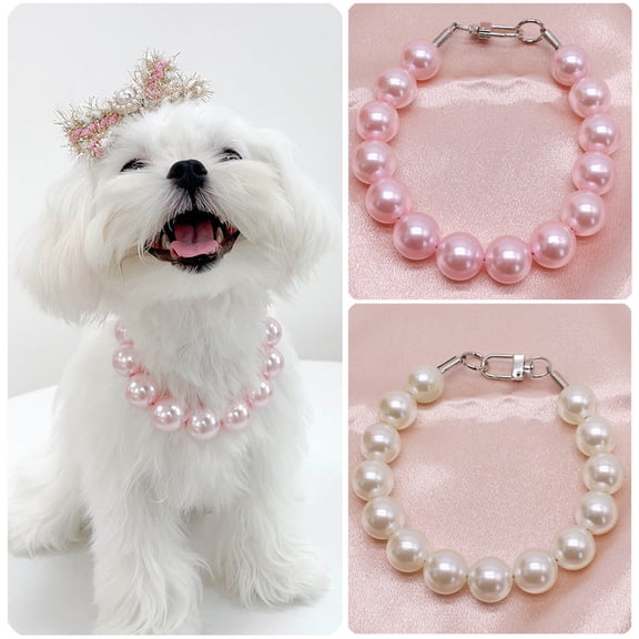 Pearl Pet Collar,Adjustable Dog Pearl Necklace Jewelry Diamond Pendant Fashion Luxury Pet Collar Wedding Birthday Prom Costume Accessories Pink L