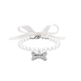 thumbnail image 1 of Pearl Pet Collar with Rhinestone Bone Pendant, Adjustable Puppy Jewelry Necklace with Ribbon Bow for Small Dogs and Cats, 1 of 6