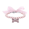 thumbnail image 1 of Pearl Pet Collar with Rhinestone Bone Pendant, Adjustable Puppy Jewelry Necklace with Ribbon Bow for Small Dogs and Cats, 1 of 7