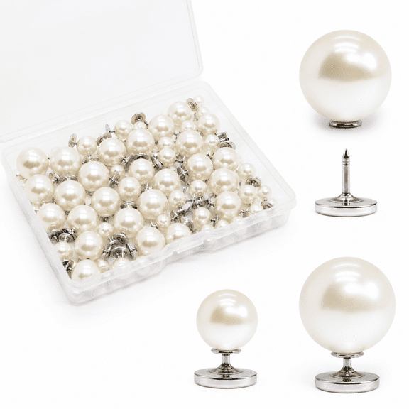Pearl Pins for Clothes, 40 No-Sew Faux Pearl Button Pins, 10mm and 14mm White Set
