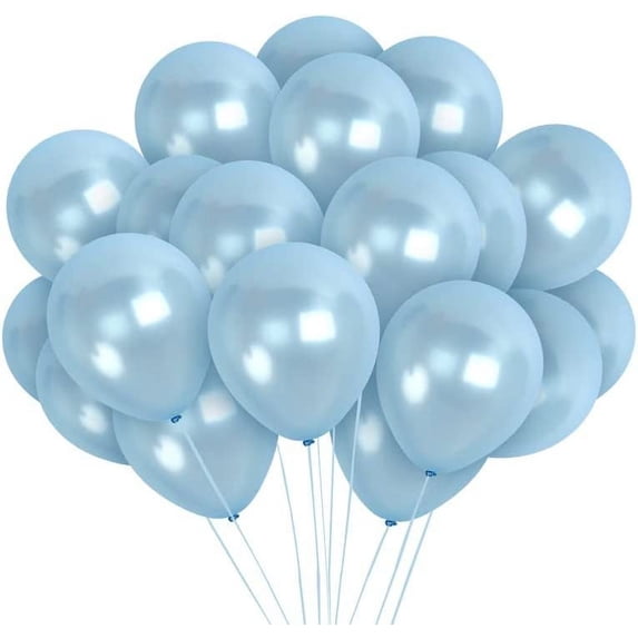 Pearl Powder Blue Balloons - 12 Inch Latex Balloons - 72 Pack