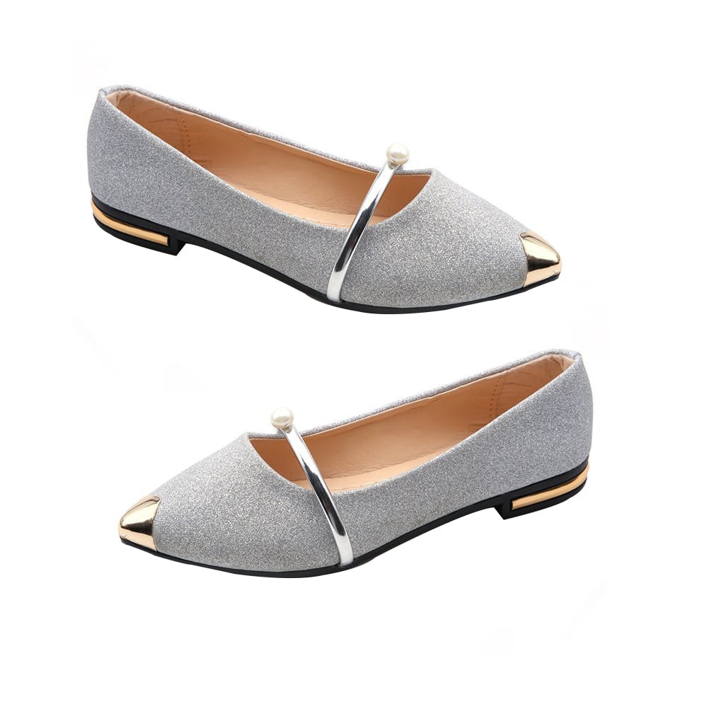 Pearl Pumps Sparkle Ballet Flat Pointed Heels for Women Woman Women s Shallow Mouth High Decor House Shoes Ladies Flats