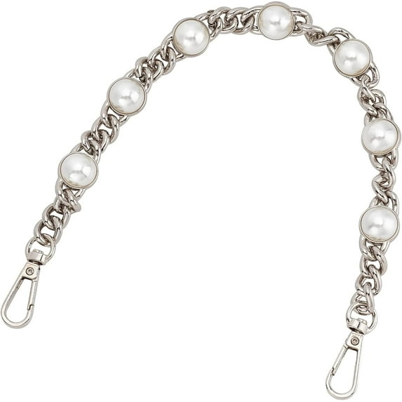 Pearl Purse Replacement Chain 14.1 Inch Large Pearl Bead Short Bag Handle Strap Bag Charms Crossbody Decoration Chain for Satchel Clutch Shoulder Hobo Bag Dumpling Pouch Platinum