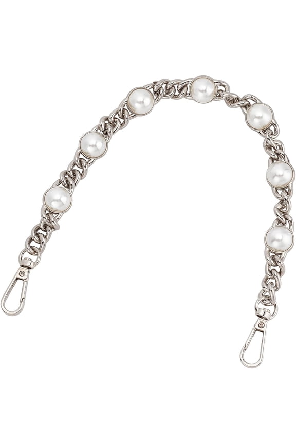 Pearl Purse Replacement Chain 14.1 Inch Large Pearl Bead Short Bag Handle Strap Bag Charms Crossbody Decoration Chain for Satchel Clutch Shoulder Hobo Bag Dumpling Pouch Platinum for DIY