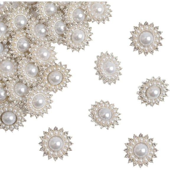 Pearl Rhinestone Buttons, 30Pcs Pearl Studded Diamond Sunflower Button Pearl Inlaid Diamond Shirt Knitted Decor Faux Pearl Metal Button 20mm