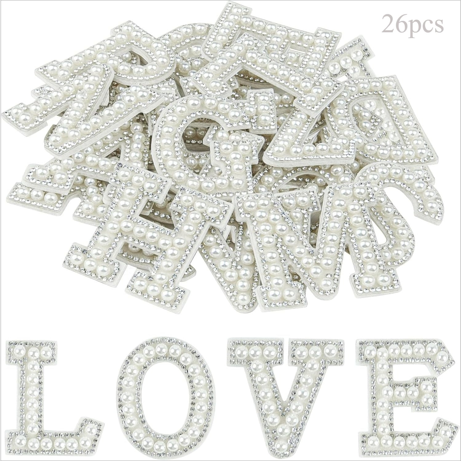 Pearl Rhinestone Letter Patches 26Pcs Self Adhesive A-Z Stick on Pearl ...