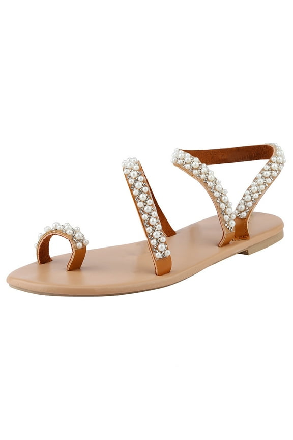 Pearl Rhinestones Slippers Sandals for Women Bride Wedding White Beach Summer Flip Flops Flats Dress Slip on