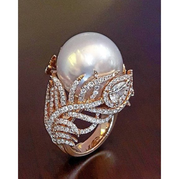 Pearl Ring Feather Empty Holding Pearl Ring Female Jewelry