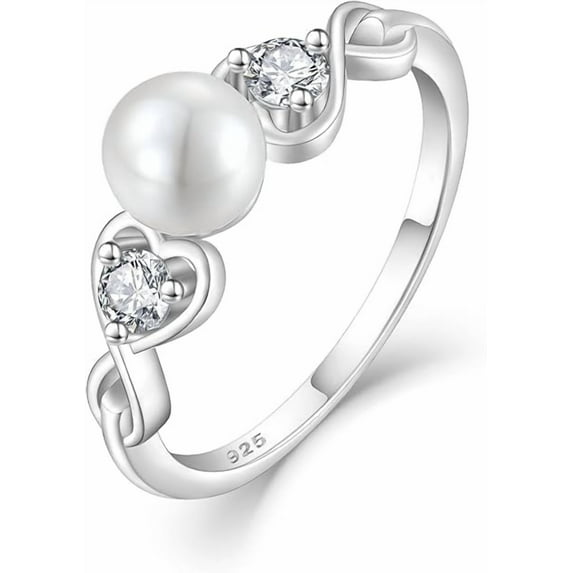 Pearl Ring for Women, 925 Sterling Silver Infinity Cubic Zirconia Women's Rings with 6mm White Freshwater Cultured Pearl, Wedding Jewelry Engagement Band Rings for women Wife, Size 5-10