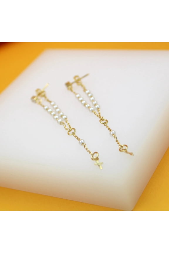 Pearl Rosary Dangle Earrings