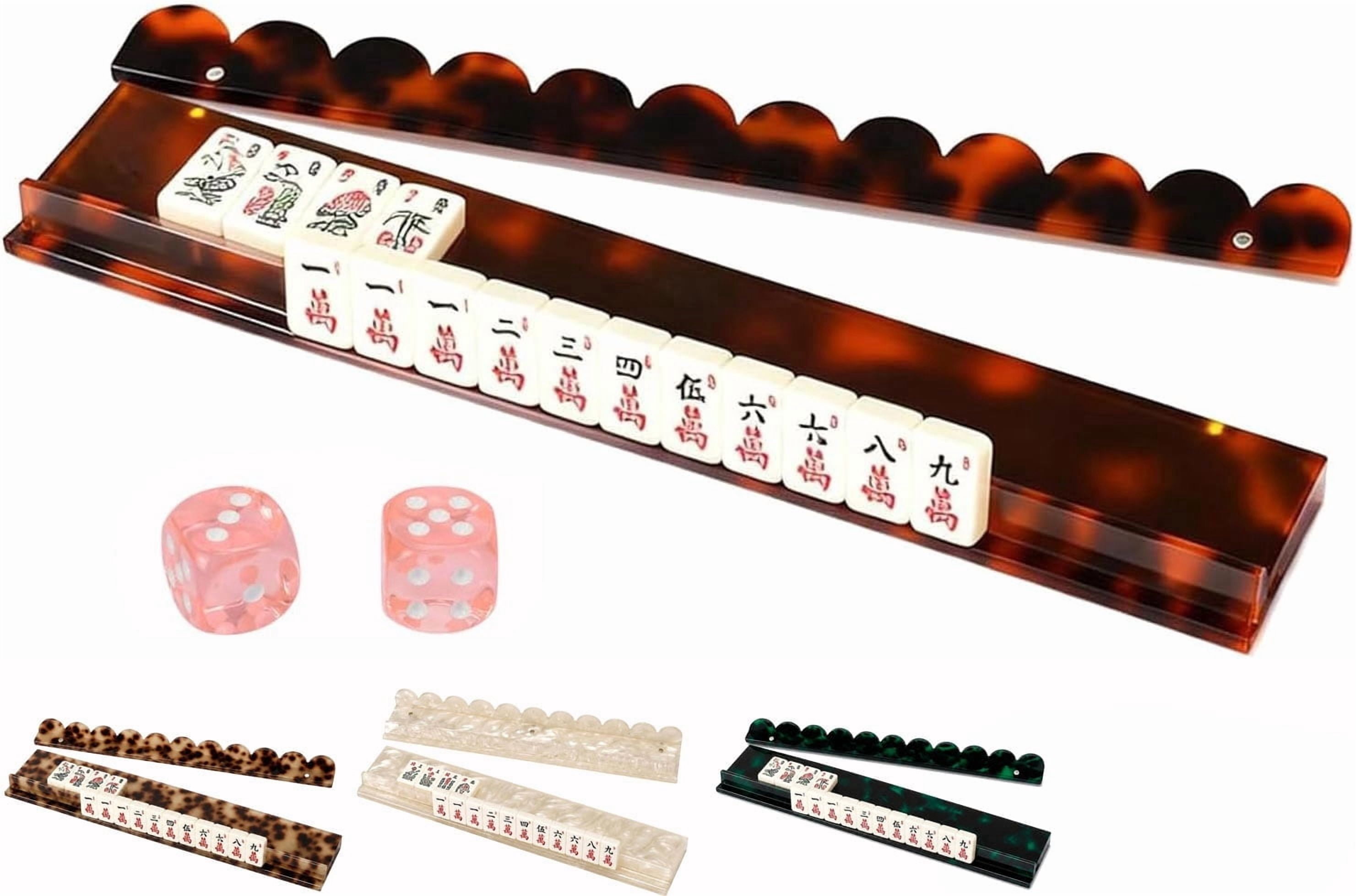 Pearl Scalloped Mahjong Racks with Magnetic Pushers, 1PCS Tortoise Shell Mahjong Rack, 20" Luxury Acrylic Mahjong Racks (Amber Tortoise-1PC)