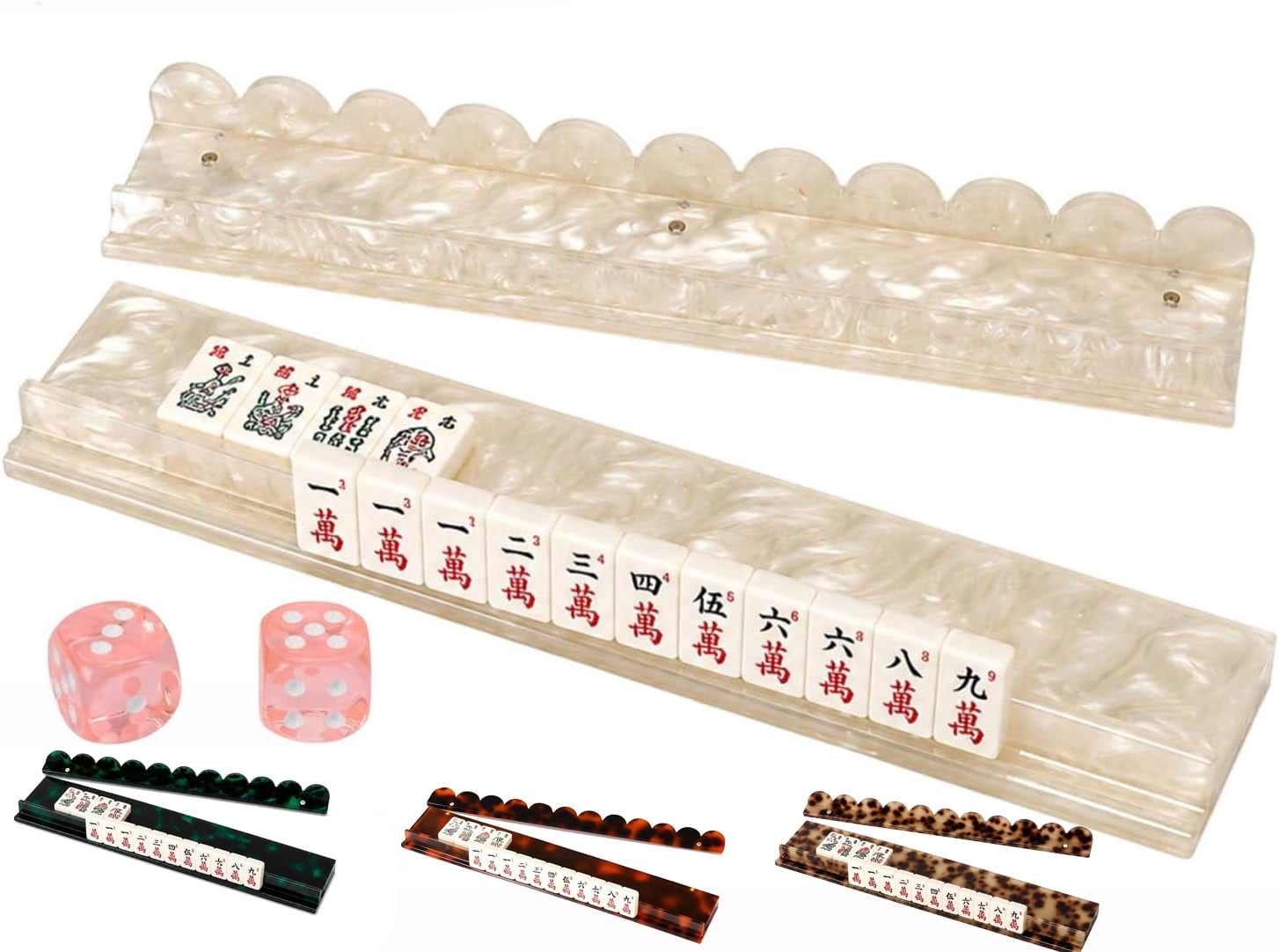 Pearl Scalloped Mahjong Racks with Magnetic Pushers, 1PCS Tortoise Shell Mahjong Rack, 20" Luxury Acrylic Mahjong Racks (Pearl-1PC)
