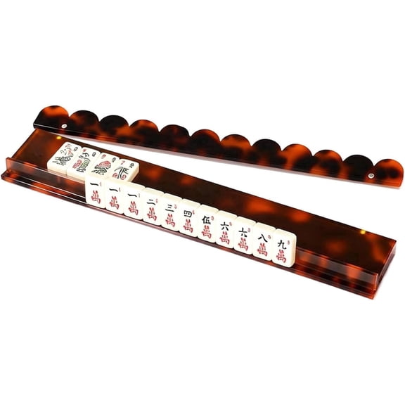 Pearl Scalloped Mahjong Racks with Magnetic Pushers, Tortoise Shell Mahjong Rack, 20" Luxury Acrylic Mahjong Racks