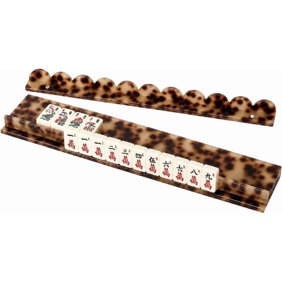 Pearl Scalloped Mahjong Racks with Magnetic Pushers, Tortoise Shell Mahjong Rack, 20" Luxury Acrylic Mahjong Racks