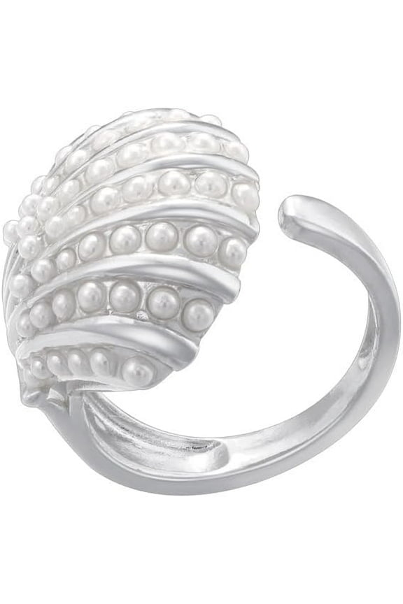 Pearl Seashell Conch Ring for Women Fashion Gold Plated Shell Rings Adjustable Open Minimalist Stackable Band Ocean Themed Jewelry for Summer Beach Daily Wedding Date Comfort Fit