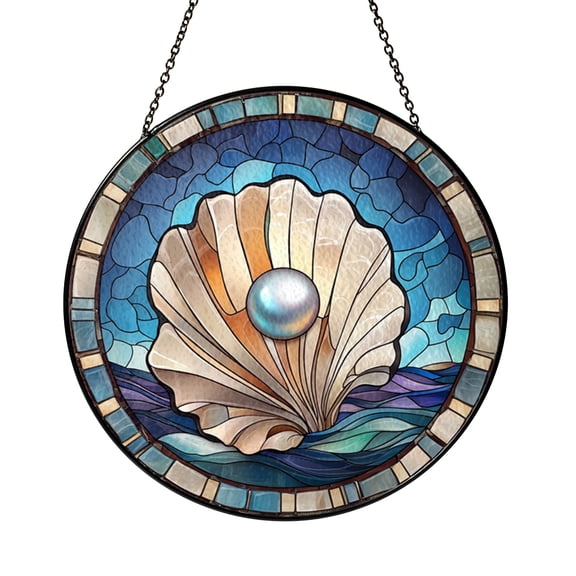 Pearl Seashell Window Hanging – Stained Glass Style Coastal Decor
