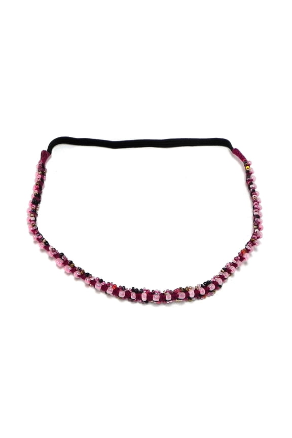 Pearl Seed Bead Braided Macramé Thin Elastic Strap Headband - Womens Fashion Handmade Gifts Boho Accessories