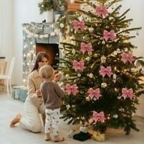 Pearl Sequin Christmas Bow, Red Velvet Tree Hanging Ornament, Gift Box Decoration, for Wreath Garland Party Decor