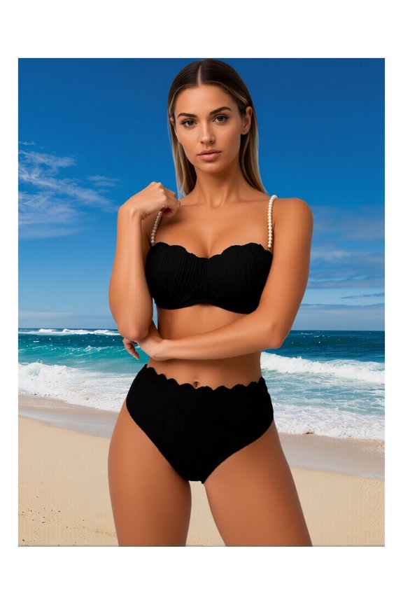 Pearl Shell Bikini Set for Women - Sexy Two Piece Swimsuit - Beach Vacation, Hot Spring, Summer Bathing Suit - Adjustable Straps, Padded Bra