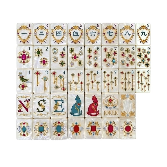 Pearl Shell Effect American Mahjong Tile Set, 160 Pcs Acrylic Game Tiles 1.38 x 0.98 Inch, Ornate Engraved Tiles with Storage Case for Home Game Nights and Family Social Gatherings