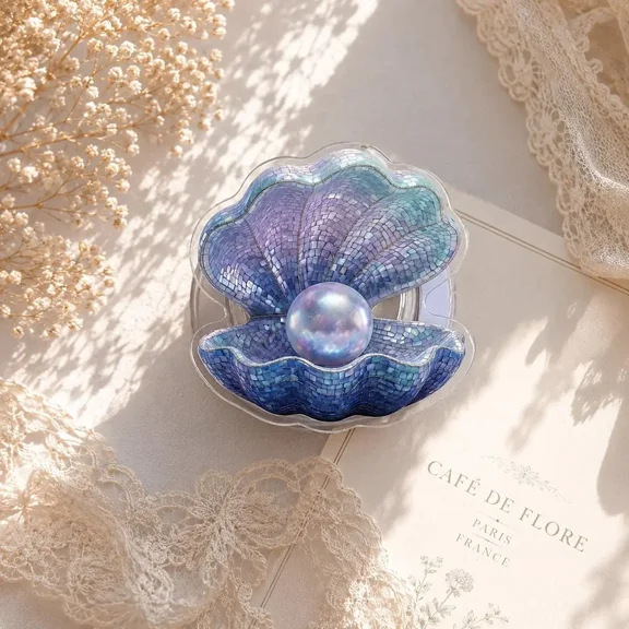 Pearl Shell MagSafe Phone Grip: Mermaidcore Coastal Aesthetic Magnetic Phone Holder, Celestial Ocean Fantasy Pearlcore Coquette e-reader Gift
