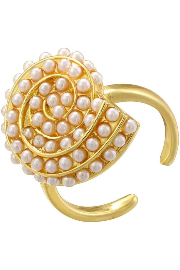 Pearl Shell Ring for Women Dainty Trendy Gold Plated Adjustable Band Middle Thumb Finger Seashell Conch Comfort Fit Stacking Rings Fashion Summer Ocean Beach Wedding Jewelry