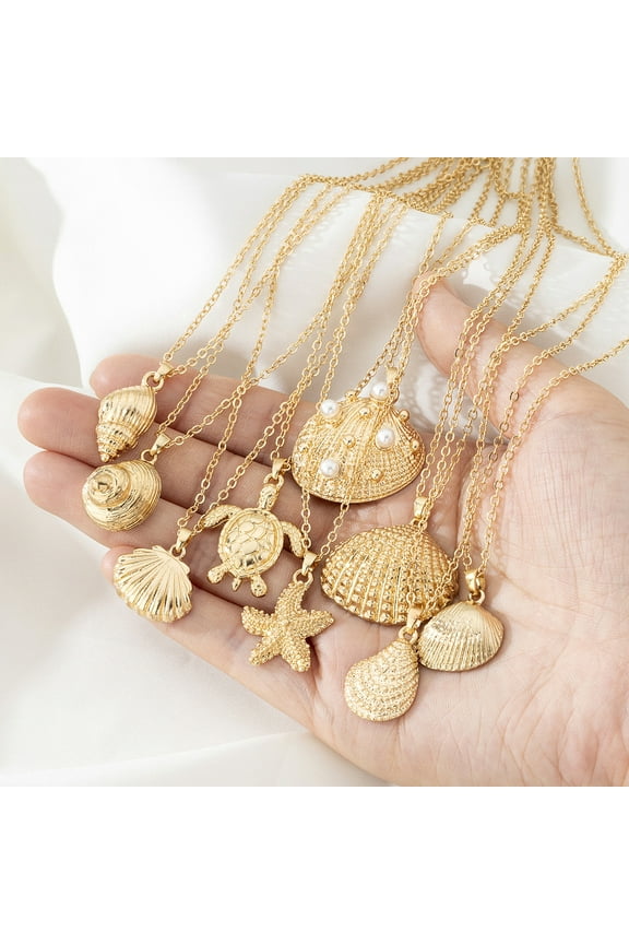 Pearl Shell Starfish Conch Pendant Necklace