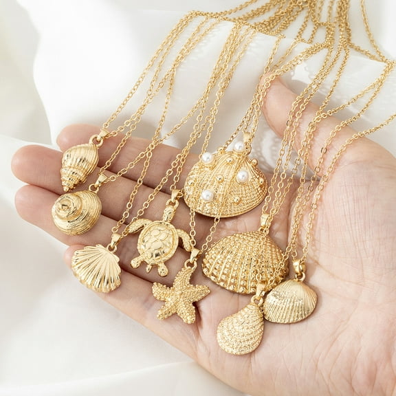 Pearl Shell Starfish Conch Pendant Necklace
