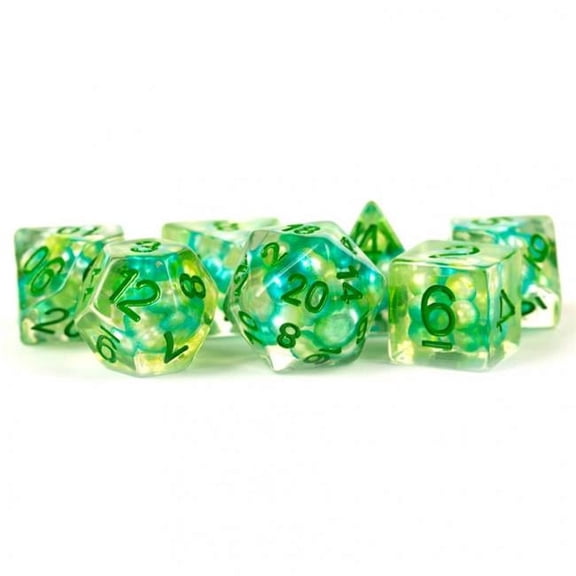 Pearl Silver Effect Green Dice - 7 Piece