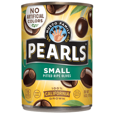 Pearl Small Pitted California Ripe Olives 6 oz. Can. Major Allergens Not Contained.