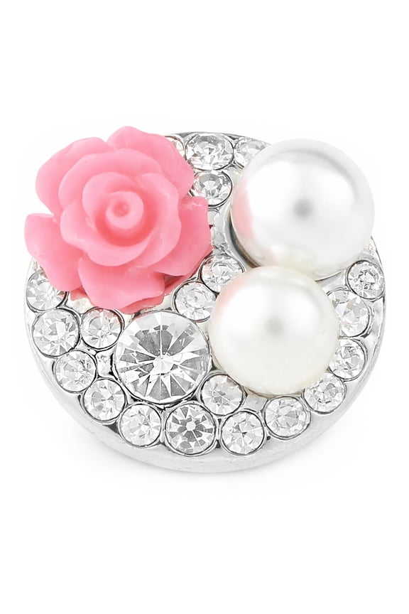 Pearl Snap Jewelry Ginger Charm 18MM Pink Flower Rhinestone Button for DIY Interchangeable, Customizable Jewelry Accessories
