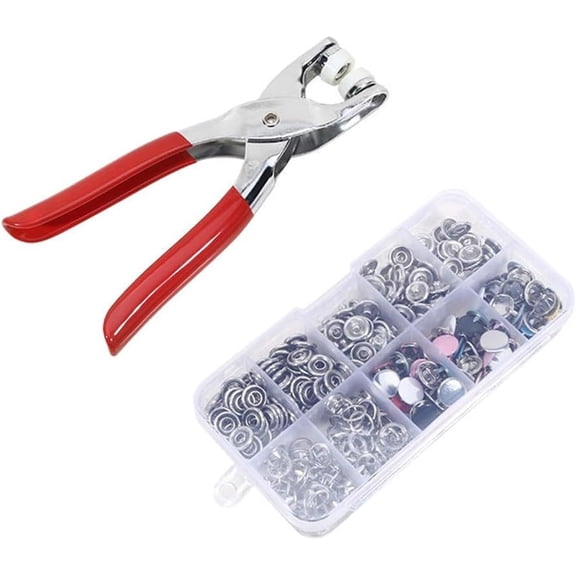 Pearl Snaps Fastener Pliers, Universal Metal Snap Button Tool, Handheld Heavy Duty Setting Tool for DIY Craft and Fabric Repair (100 Pairs Of Color Solid Buckles + Tool Pliers + Box)
