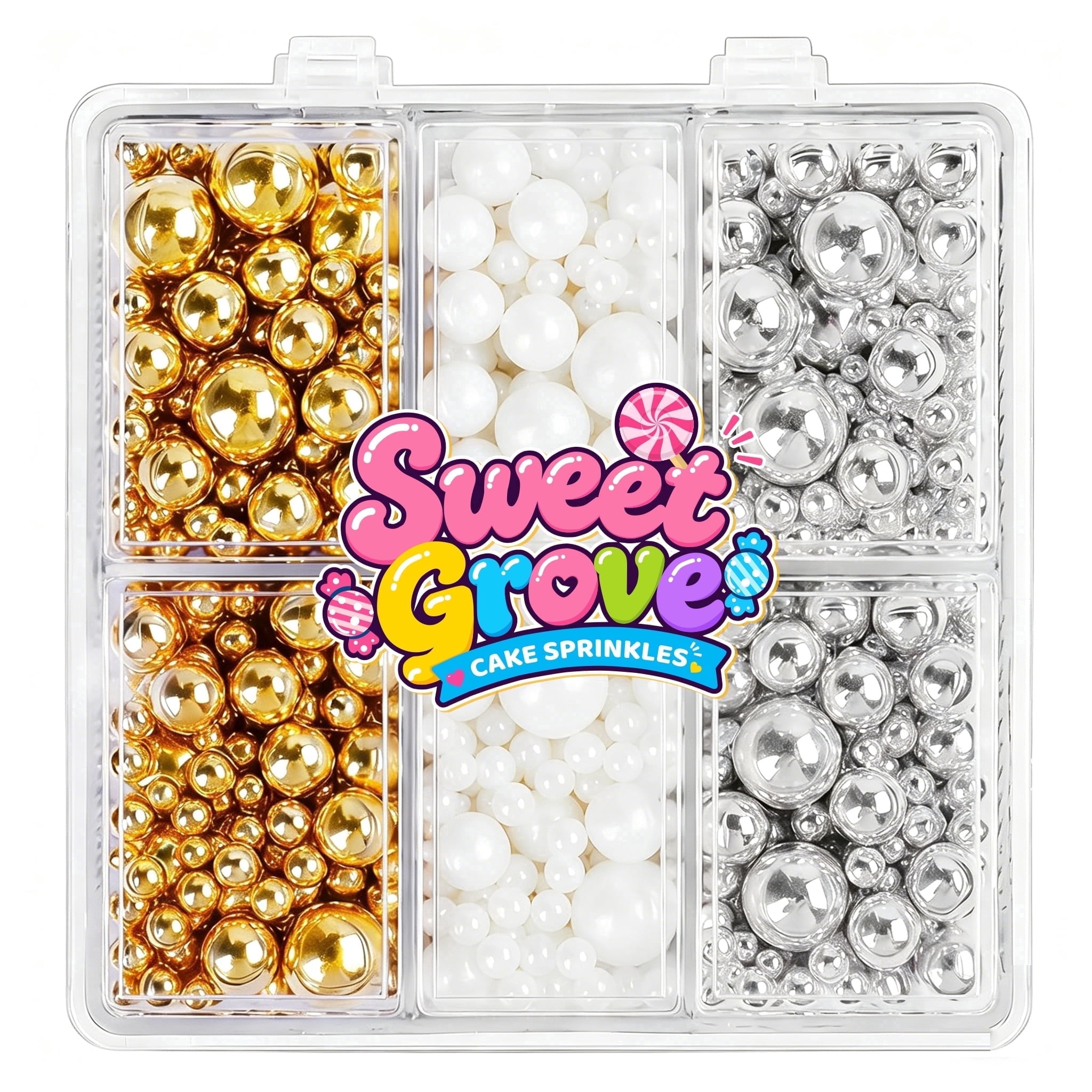 Sweetgrove Pearl Sprinkles for Cake Decorating, 4 Sizes Edible Pearls ...