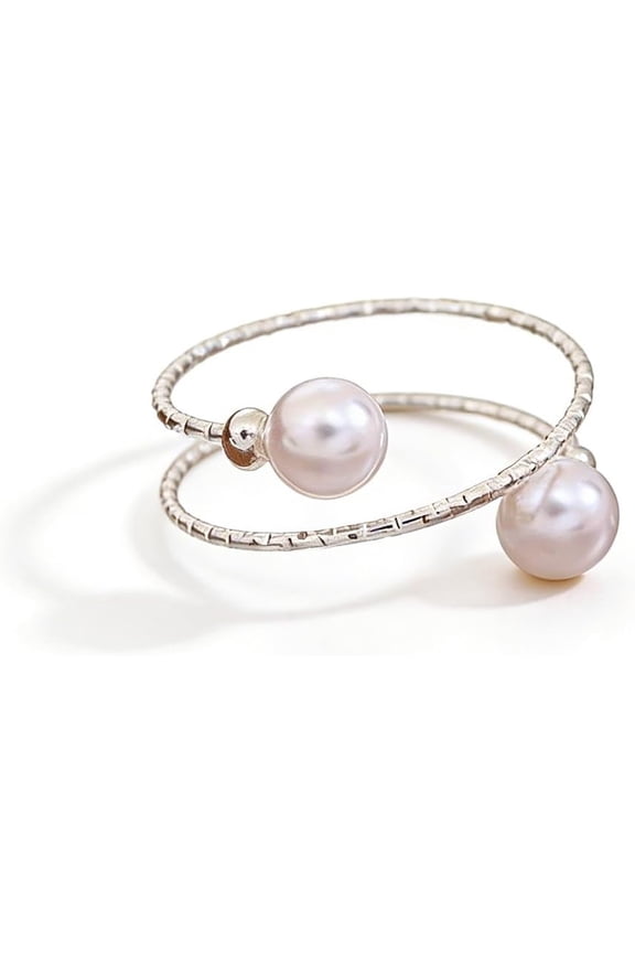 Pearl Statement Rings for Women Cute Double Pearls Open Stacking Rings Double Laps Spring Helix Index Finger Ring Engagement Wedding Jewelry Gifts