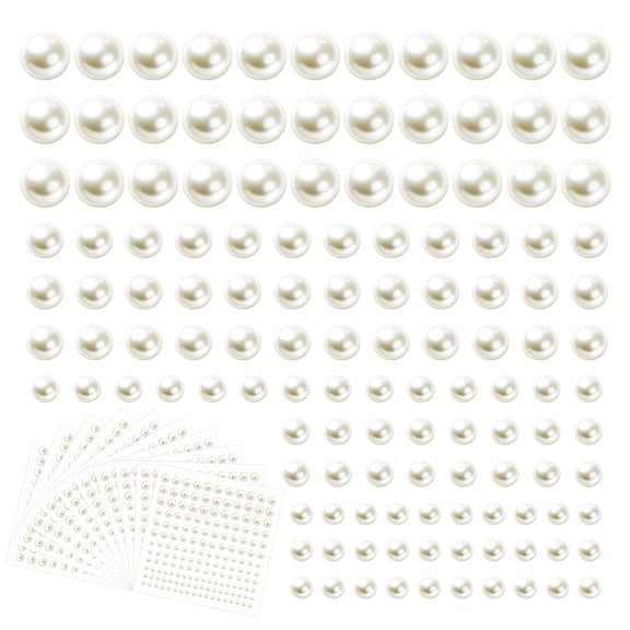 Pearl Stickers for Crafts Self Adhesive Face Pearl Sticker Gems Hair Pearls Stick On 1980Pcs Pearls Beads for Face, Makeup, Earrings, Nail, 3mm/4mm/5mm/6mm (White)